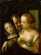 Hans von Aachen Scherzendes Paar mit einem Spiegel France oil painting artist